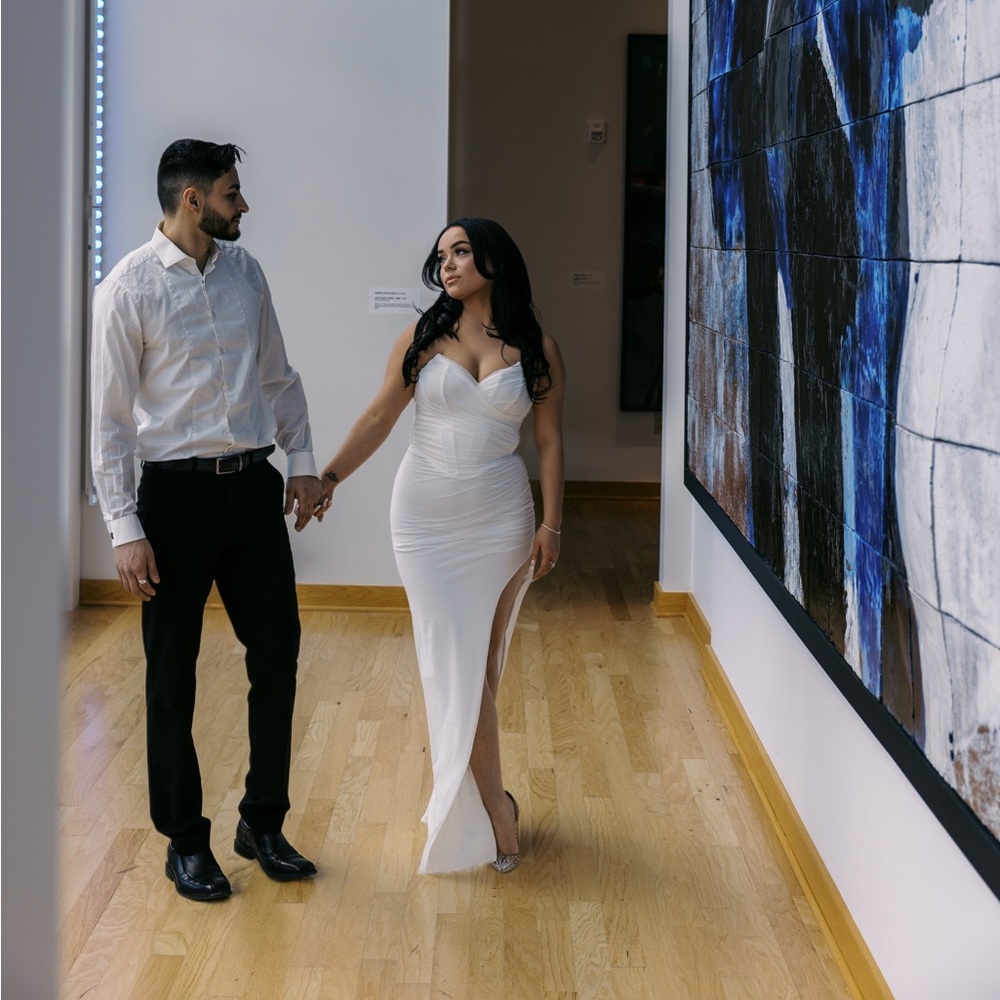 Elegant White High-Low Evening Dress with Side Slit